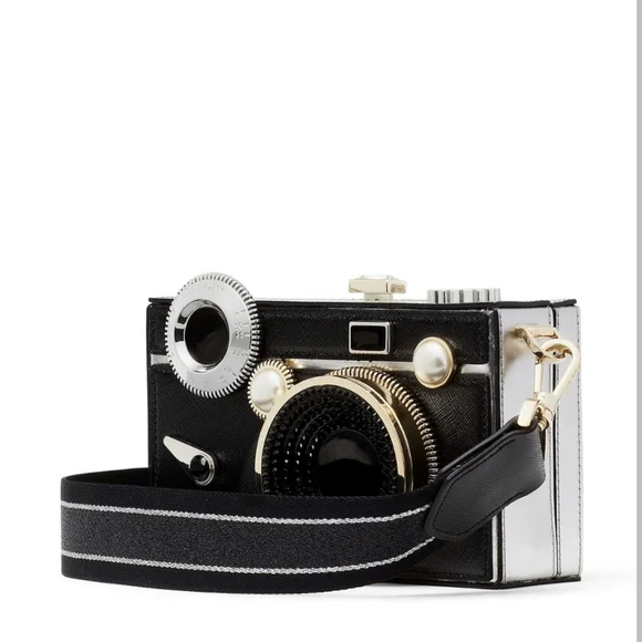 Kate Spade Novelty Clic 3D Camera Bag Metallic Leather Clutch Crossbody - Picture 6 of 15